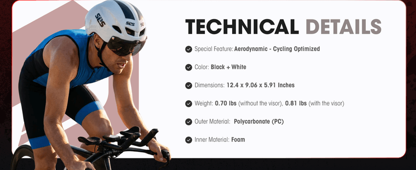 SLS3 Triathlon Helmet - Aero Bike Helmet with Removable Shield Visor Time Trial TT - Lightweight Aero Helmet Triathlon Road Cycling Helmets Men/Women - One Size 22-24 Inches