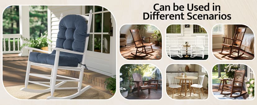 mudilun Adirondack Chair Cushions Non-Slip Indoor Rocking Chair Cushion with Straps Tufted Adirondack Chair Pads for Bedroom Living Room Porch Rocker