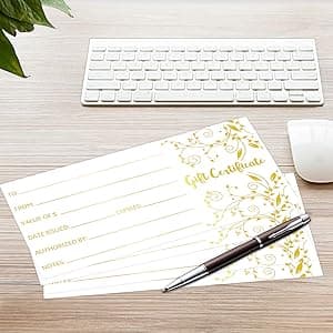 Fancy Land Blank Gift Certificates 25pcs Gold Foil Certificate Cards with Envelopes for Business Salon Spa Restaurants Vouchers for Christmas Holiday