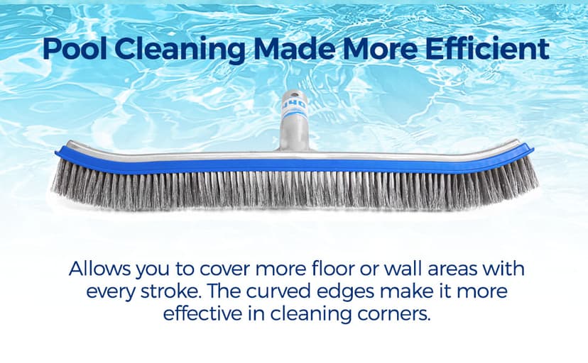 440 Heavy Duty Pool Brush - 18-inch Extra-Wide Metal Brush Head with Stainless Steel Wire Bristles & Curved Edges for Cleaning Pool Tiles, Walls, Floor, Steps (Stainless Steel)
