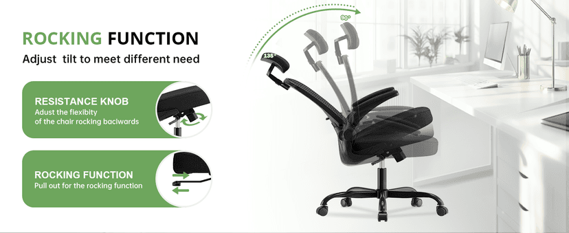 Office Chair Ergonomic Desk Chair, 330LBS Capacity, High Back Computer Chair for Long Hours Comfortable, Rolling Swivel Executive Task Chair for Home Office with Flip-up Armrests, Black
