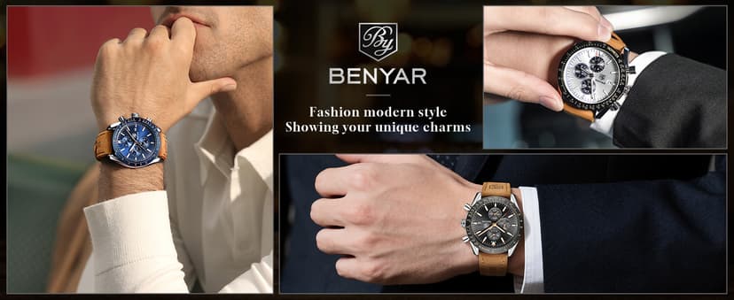 BENYAR Mens Watches Quartz Analog Chronograph Waterproof Wrist Watches for Men Fashion Business Work Casual Sport Dress Watch with Calendar