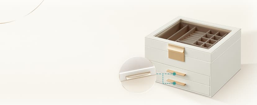 SONGMICS Jewelry Box Organizer with Glass Lid, 3-Layer Jewelry Storage, with 2 Drawers, Modern Style, Christmas Gift, 8 x 9.1 x 5.3 Inches, Cloud White and Gold Color UJBC239WT