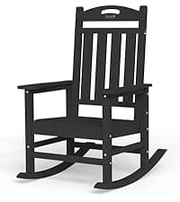 Oversized Outdoor Rocking Chair, HDPE All Weather Resistant Patio Rocking Chair, High Back Porch Rocking Chair, 380lbs Weight Capacity, Dark Grey