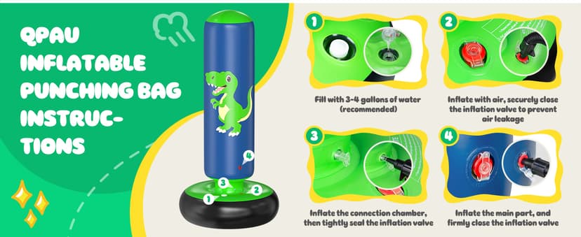 QPAU Inflatable Punching Bag, 48 Inch Stable Inflatable Boxing Bag for 3-6 Kids,Dinosaur Toy & Gifts for Boys and Girls, Kids Boxing Set for Practicing Karate, Taekwondo B0BKPM69F8