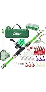 Lanaak Kids Fishing Pole, Kids Portable Telescopic Fishing Rod Set, Tackle Box and Fishing Net Combo Kit, Kids Fishing Gear for Boys and Girls Age 5-10 and Youth