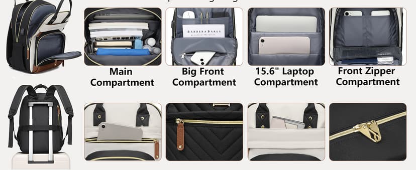 Laptop Backpack for Women Bag - 15.6 inch Work Travel Backpack with USB Charger College Bookbag Waterproof Business Computer Backpack Anti-theft Casual Backpacks for Nurse Teacher Beige Black Brown