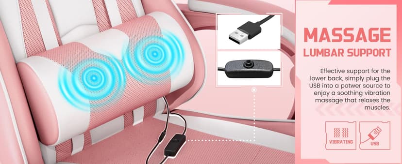 Yaheetech Gaming Chair, Video Game Chair with Massage Lumbar Support and Footrest Height Adjustable Ergonomic Computer Chair with Swivel Seat and Headrest, Pink/White
