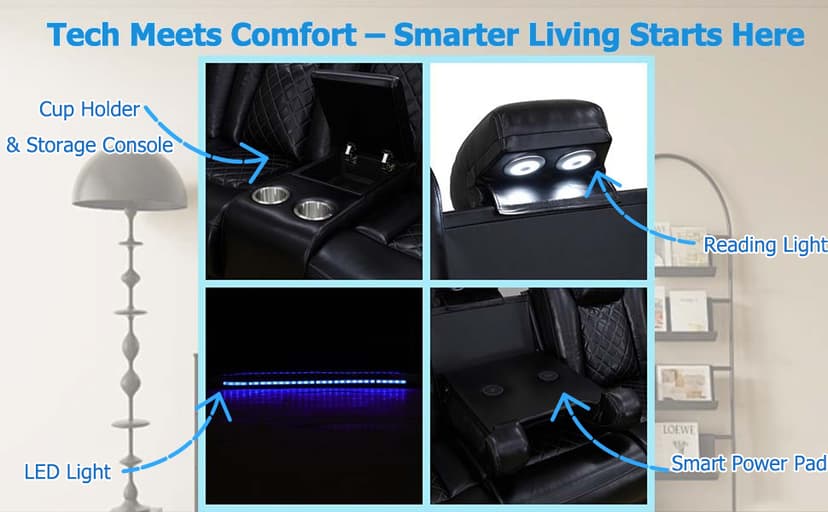 Toseslo Power Reclining Sectional Sofa Set with LED Light,Leather Sectional Couches, Living Room Furniture Sets, Modern Power Recliner Sofa Sets with Cup Holder for Living Room(Brown)