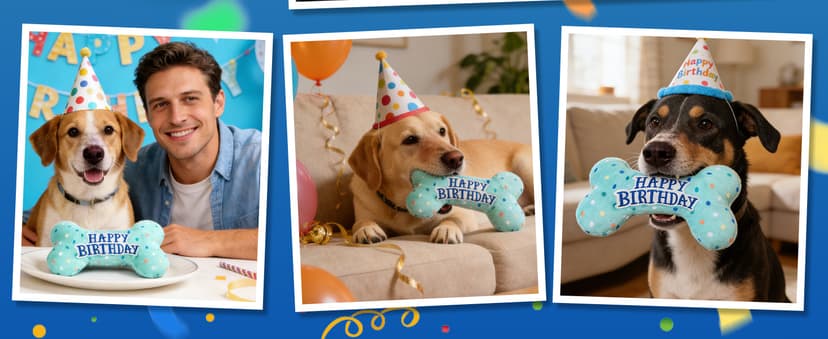 PrimePets Dog Birthday Toys, Plush Dog Squeaky Toys, Stuffed Puppy Chew Toy for Small Medium Large Dogs, Bone Pet Toy B09C5RZ8DT