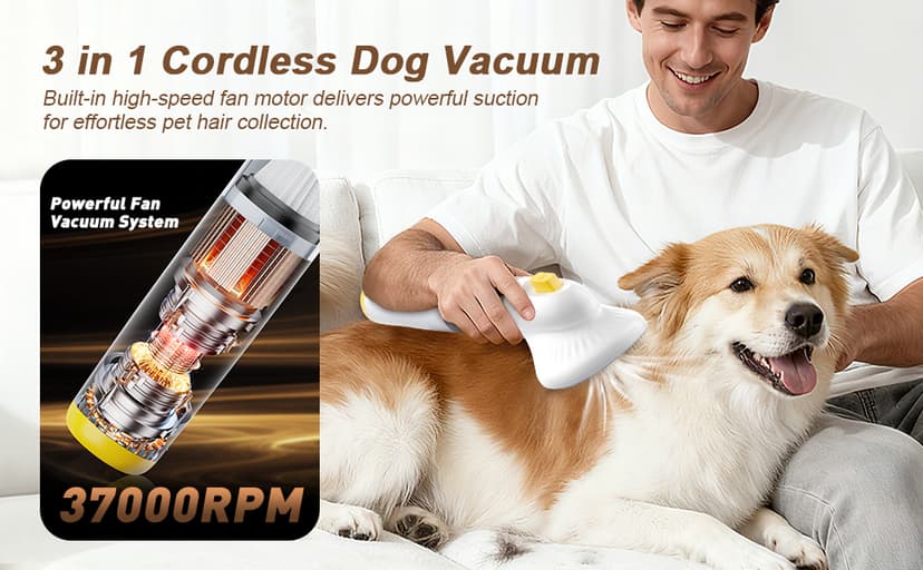 Cordless Dog Vacuum Groomer Kit,Cordless Rechargeable Vacuum Dog Brush for Hair,Handheld mini Pet Vacuum Brush,4200Pa Pet Grooming Cleaner With Comb Hair,Suitable for All Types of Cats and Dogs