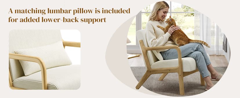 Yaheetech Accent Chair for Living Room, Corduroy Mid Century Modern Reading Armchairs with Lumbar Pillow for Bedroom, Decorative Sofa Chair for Adult Beige/Set of 1