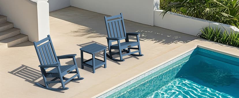 SERWALL Oversized Outdoor Rocking Chair Set of 2, HDPE Rocker for Adults, Patio Rocking Chairs for Porch, Blue
