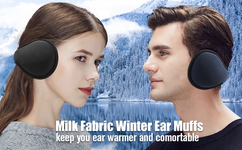 Dwenarry Winter Warm Ear Muffs Unisex Foldable Ear Warmers Adjustable fleece Earmuffs for Men Women Cold Weather 1/2 Pack