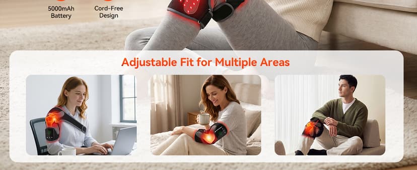 Red Light Therapy Knee Massager 660nm & 850nm, Heated Vibration Knee Brace Cordless Rechargeable 5000mAh, Timer & Pulse Modes for Knee Elbow Shoulder Joint Comfort Support Device B0GS5MWP52