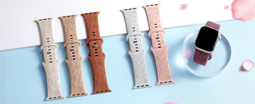 SNBLK 6 Pack Floral Engraved Bands Compatible with Apple Watch Bands 40mm 41mm 42mm 38mm 44mm 45mm 46mm 49mm Women Men, Silicone Flower Pattern Strap for iWatch Series 11 10 Se Ultra 9 8 7 6 5 4 3 2 1