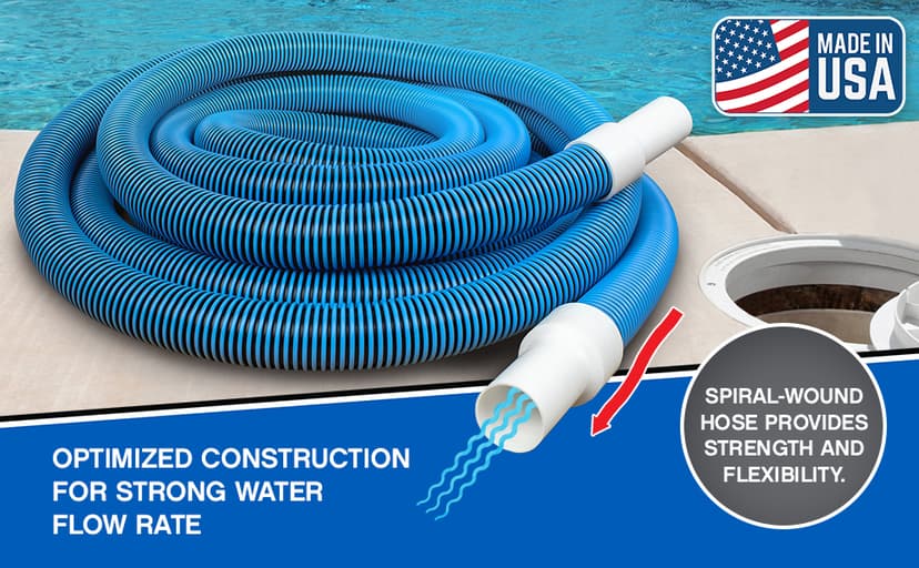 Poolmaster Manual Pool Vacuum Hose, 35 Ft x 1-1/2” for Inground & Above Ground Pools, Not for Automatic Cleaners, Kink-Free, Heavy Duty Pool Cleaner Hose with Swivel Cuff – Made in USA