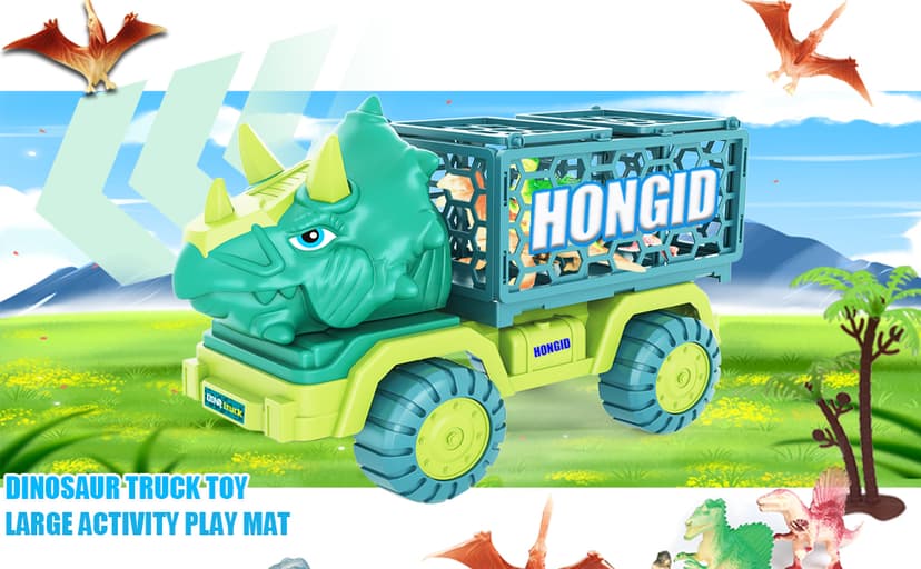Dinosaur Truck Toys for Kids 3-5, Triceratops Car Toy with 15 Dino Figures,Large Activity Play Mat, Dinosaur Eggs, Dinosaur Play Set for Boys and Girls,Christmas Xmax,Stocking Stuffers