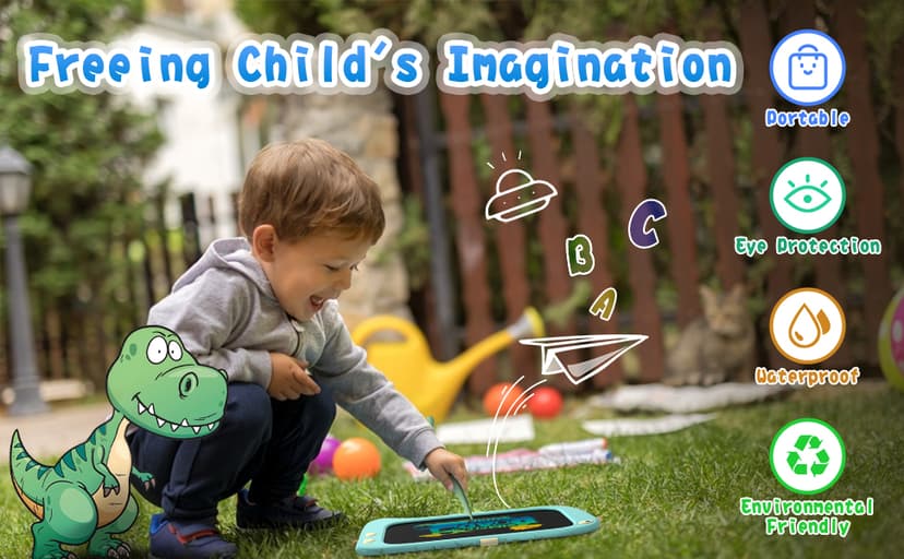 ORSEN 8.5 Inch LCD Doodle Board Tablet Toy - Green Dinosaur Drawing Pad for Kids 2-6 Years Old - Christmas and Birthday Gifts
