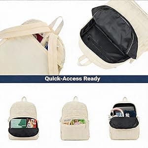 KAILUOLAI Quilted Backpack, Water-Resistant Nylon Bookbag for 15.6 Inch Laptop, College Bookbag Travel Backpack for Men Women (Off-white)