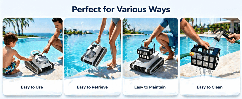 Cordless Robotic Pool Cleaner - Automatic Pool Vacuum Robot for Inground&Above Ground Pools, Wall&Waterline Climbing, Smart Navigation, 180mins Runtime, APP Control, Dual Filtration, Powerful Suction