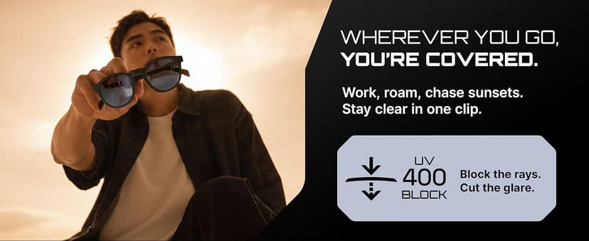 2-in-1 Magnetic Clip- On Blue Light Blocking Glasses–Rectangle Frame + Polarized UV400 Clip, TR90, Anti-Reflective