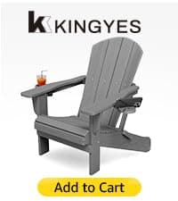 KINGYES Folding Adirondack Chair Set of 2, HDPE All-Weather Patio Chairs with Cup Holder, Wooden Textured Fire Pit Chairs Recliner for Poolside, Backyard, Deck, Navy