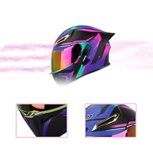 Womens Motorcycle Helmet with Bluetooth - DOT Modular Motorcycle Helmets with Dual Visor, Flip Up Full Face Purple Helmet with Speaker and Mic