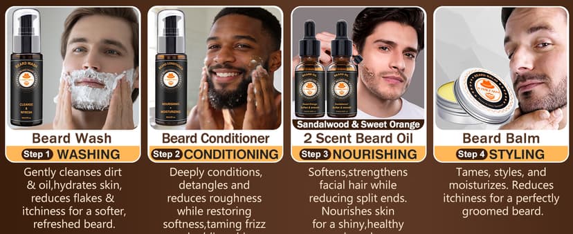 XIKEZAN Beard Kit for Men Grooming & Care w/Beard Conditioner, Wash, Oil, Balm, Brush, Comb,Birthday Fathers Valentines Gifts for Men Him Dad Husband Boyfriend Christmas Gifts Mens Stocking Stuffers