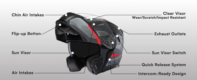 TRIANGLE Modular Motorcycle Helmets for Men Flip Up Full Face Helmet Dual Visor with Internal Sunshield DOT Approved