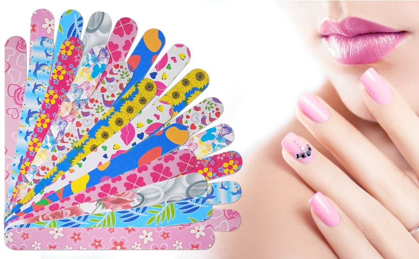 Nail Files (24 Pack), Colorful Emery Board Nail File for Natural Nails Double Sided 180 Grit Professional Fingernails Emory Boards Buffer Manicure Tool Nail Shaping Buffing Smoothing Filers Flowery