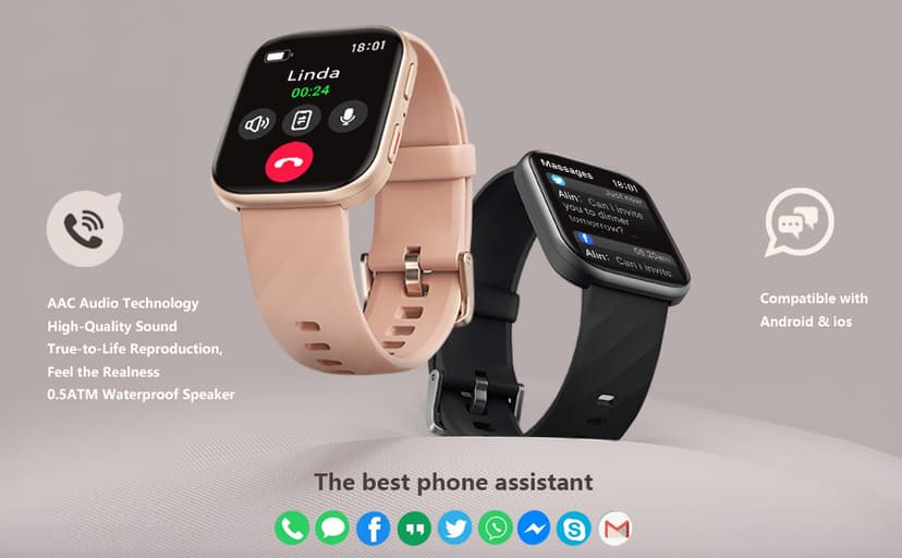 FITVII Health & Fitness Tracker (Answer/Make Calls), Smart Watch with 24/7 Heart Rate and Blood Pressure, Sleep Tracking, Blood Oxygen Monitor, 120+ Sport Modes Activity Tracker for Women Men