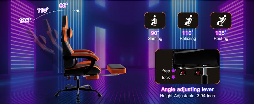 Gaming Chair with Footrest, High Back Gaming Chairs PVC Leather Ergonomic Gamer Chair with Adjustable Headrest Lumbar Support Racing Style Video Gaming Chair for Office/Home (Black Orange)