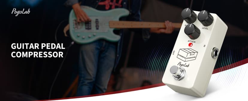 Pogolab Compressor Pedal, Guitar Pedal Compressor, Mini Compressor Pedal for Electric Guitar Bass, True Bypass DC 9V