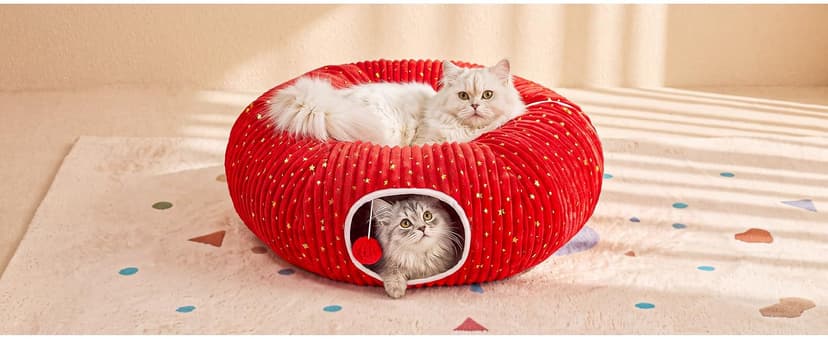 Cat Tube with Kitten Toys for Indoor Kittens, Collapsible Play Tunnel, Cat Gifts Cat Tunnel Bed with 40 Pcs Interactive Cat Toys, White B0FB9CN22D
