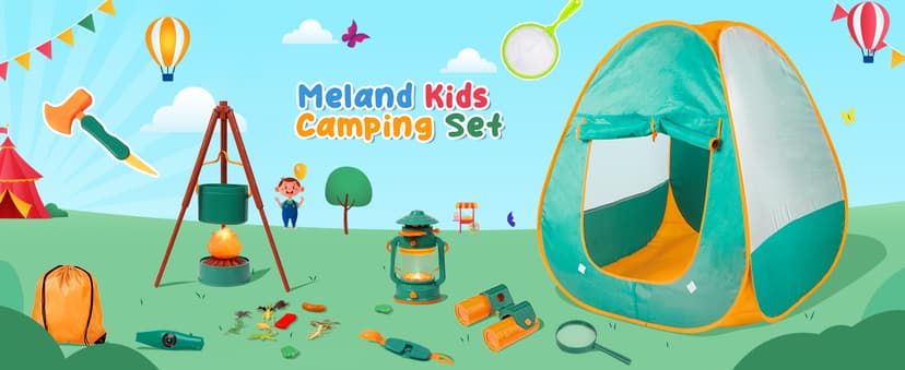 Meland Kids Camping Set with Tent - Toddler Toys for Boys with Campfire, Camping Toys for Kids Indoor Outdoor Pretend Play, Gift Idea for Boys Age 3,4,5,6 Year Old Birthday Christmas (Green)