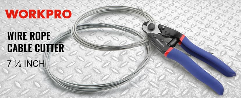 Chrome Vanadium Steel, Safety Lock, Non-Slip Handle for Hard Wire Ropes, Steel Wires and Aircraft Cables WORKPRO Cable Cutter, 7-1/2 Inch Heavy Duty Wire Rope Cutter B0B8MCVSZP