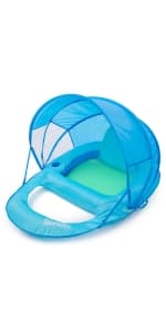 SwimWays Spring Float Premium Recliner Pool Lounger, Inflatable Pool Floats Adult with Fast Inflation for Ages 15 & Up, Sky Blue