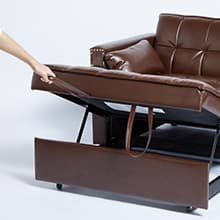 weselon Leather Convertible 3 in 1 Sleeper Sofa Bed, Small Upholstered Loveseat Pull Out Couch, Multi-Functional Sleeper Futon with Hidden Table and Adjustable Backrest for Living Room (Brown)