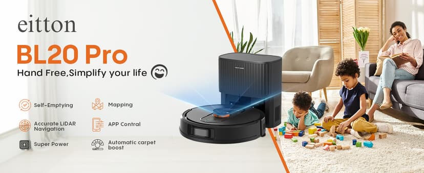 Robot Vacuum and Mop with Self-Emptying, 5000Pa Robotic Vacuum with Mapping, LiDAR Navigation, 90-Day Hands-Free Cleaning, Wi-Fi/App/Alexa Control, No-Go Zones,Ideal for Pet, Hard Floors, Carpet