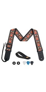 tifanso Guitar Strap, Soft Cotton Straps With 3 Pick Holders, Button Headstock Adaptor, 1 Pair Locks and 3 Picks Set For Electric/Acoustic Guitar