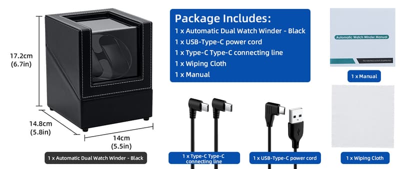 Mcbazel Mcbazel Watch Winder for Automatic Watches, Double Automatic Watch Winder Box with Quiet Japan-made Motor, Automatic Watch Display Storage Rotation Wristwatch Box with 2 Slots (Black PU Leather)
