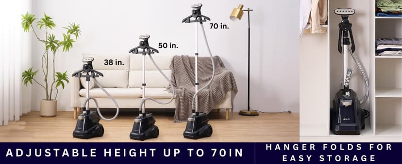 SALAV® Heavy Duty Smart Auto Shut-off Commercial Full-Size Garment Steamer, Beeping Alert when Water Runs out, Foot Pedal Control, XL 3L (101.5 oz) Tank, 1800 watts, 90+min of Continuous Steam, Navy