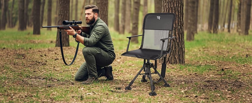 TR 360 Degree Swivel Hunting Blind Chair,400 lbs Capacity Silent,Height Adjustable Hunting Chair with Armrests,Portable Ground Hunting Seat for Deer Turkey