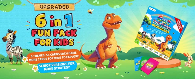Upgraded Kids Card Games Pack, 6 Decks, Go Fish, Old Maid, Crazy Eights, Memory Match, Slap Jack, War, Playing Cards, Easter Basket Stuffers, Stocking Stuffers