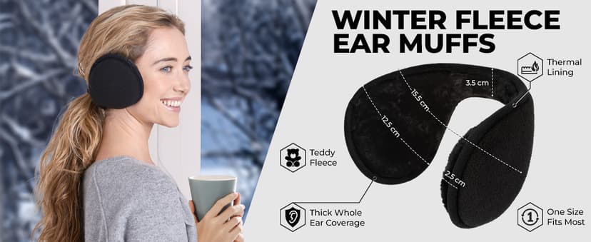 Tough Headwear Tough Headwear Warm Winter Ear Muffs For Men Women, Earmuffs Behind the Head, Fleece Ear Warmers, Ear Covers for Cold Weather