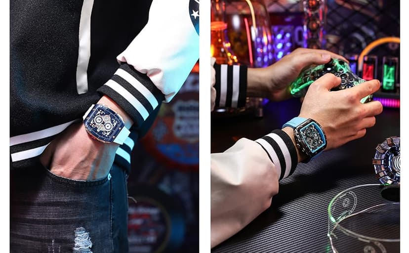 PASOY Luxury Chronograph Watches for Mens Rubber Strap Black Waterproof Date Analog Quartz Watch