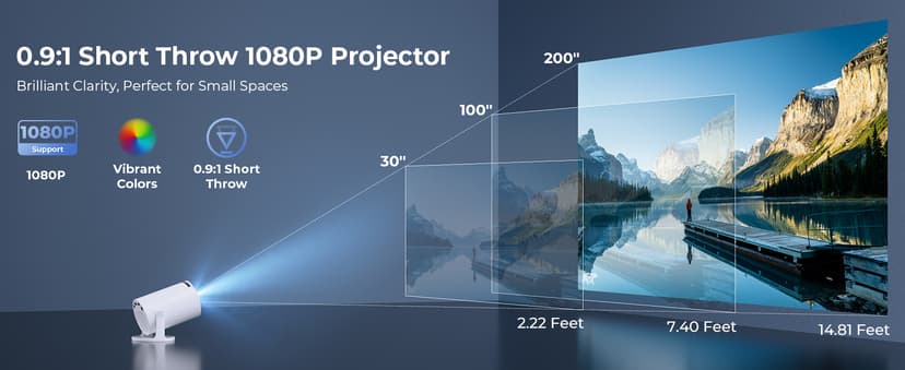 CLOKOWE Mini Projector with WiFi and Bluetooth - Built-in Apps, Smart Portable Projector with 180° Rotation, Auto Keystone, Support 1080P, Compatible with HDMI/USB/TV Stick/Smartphone/Laptop