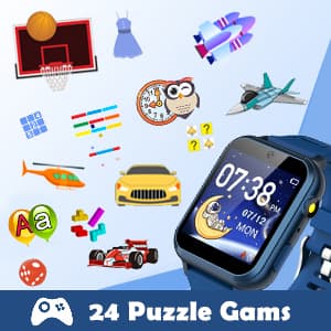 Cosjoype Kids Game Smart Watch for Kids with 24 Puzzle Games HD Touch Screen Camera Music Player Pedometer Alarm Clock Calculator Flashlight 12/24hr Kid Watch Gift for 4-12 Year Old Boys Toys for Kid