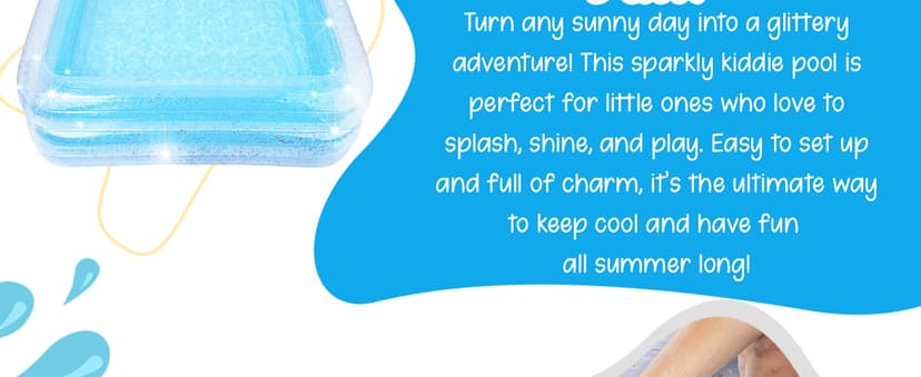 ArtCreativity Sparkly Inflatable Kiddie Pool for Kids 34"x10" - 3 Levels - Transparent Blow Up Baby Pool with Silver Glitter, Easy to Inflate Small Toddler Pools for Outdoor